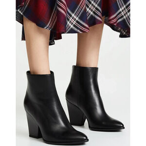 Stuart Weitzman Bedford Bootie Black Block Wedge Heel Boot Sculptural Point 6 M